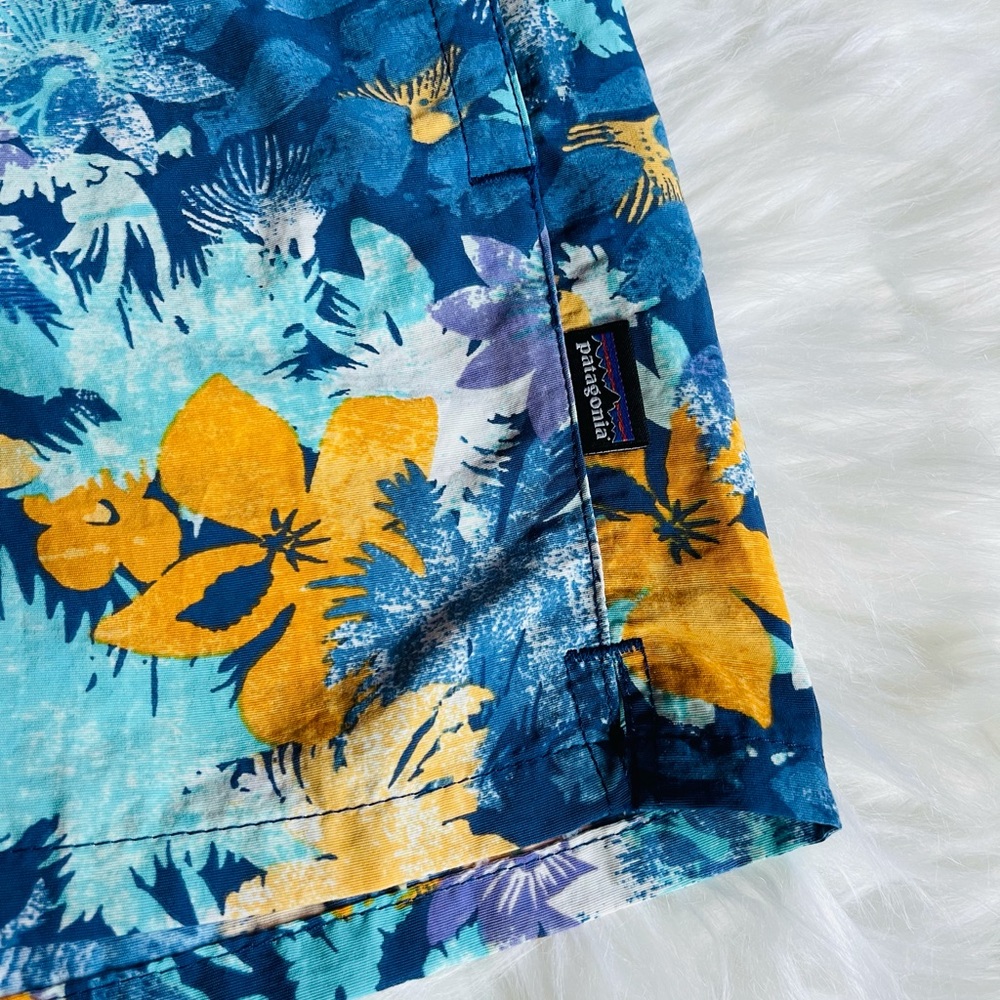 Patagonia Women's Floral Blue and Yellow Shorts